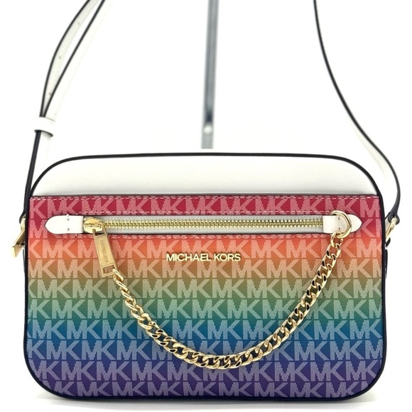 Michael Kors Jet Set Large Rainbow Signature Logo Crossbody Bag Rainbow - Picture 1 of 12